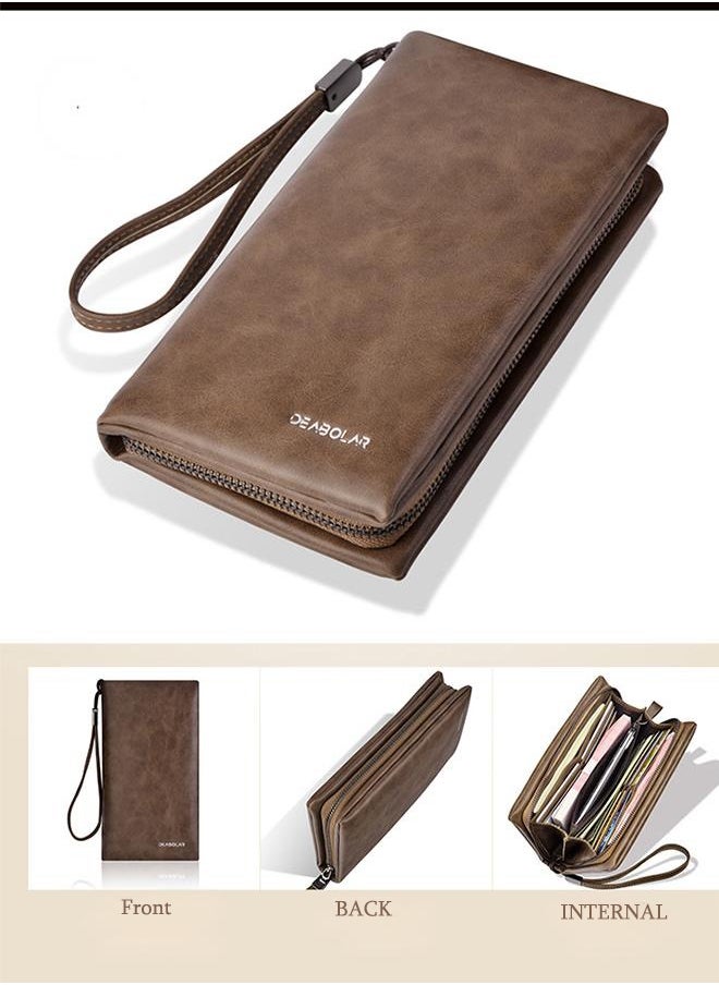 Men's Business Casual Zip Top Handheld Briefcase – Large Capacity Multi-Card Slot PU Leather Wallet With Adjustable Wristband