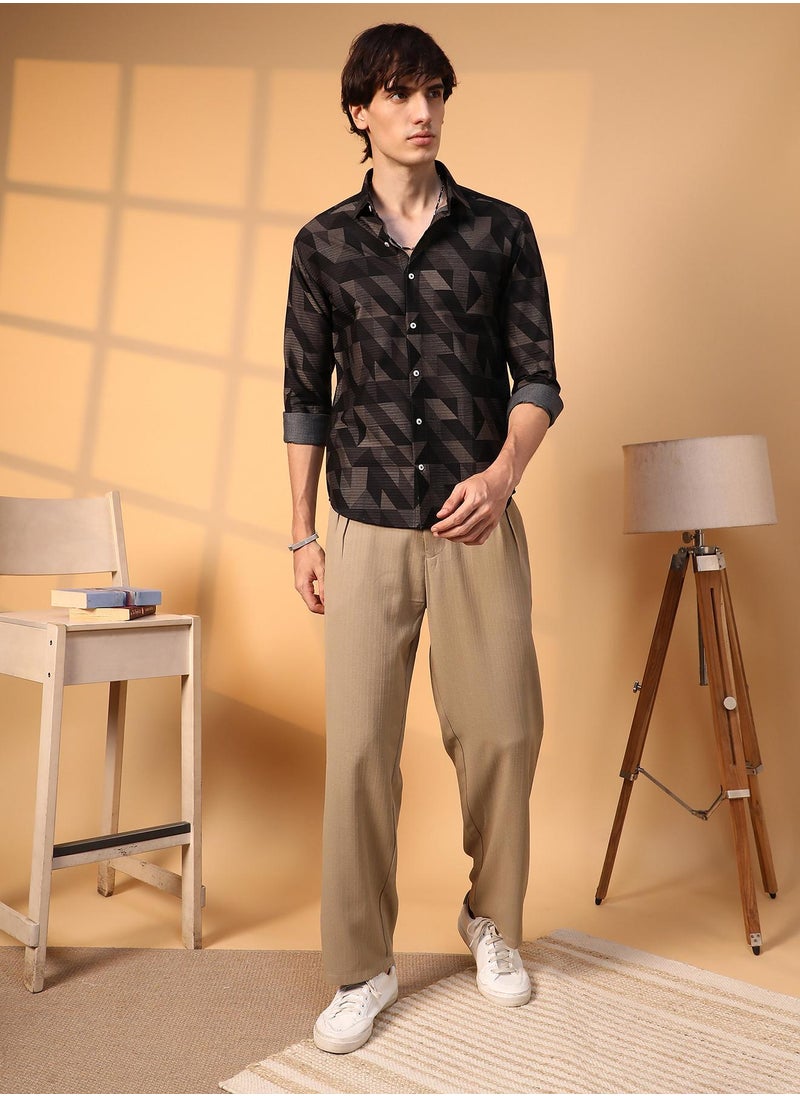 Men's Midnight Black Geometric Seersucker Shirt