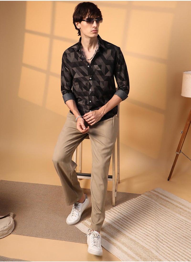 Men's Midnight Black Geometric Seersucker Shirt