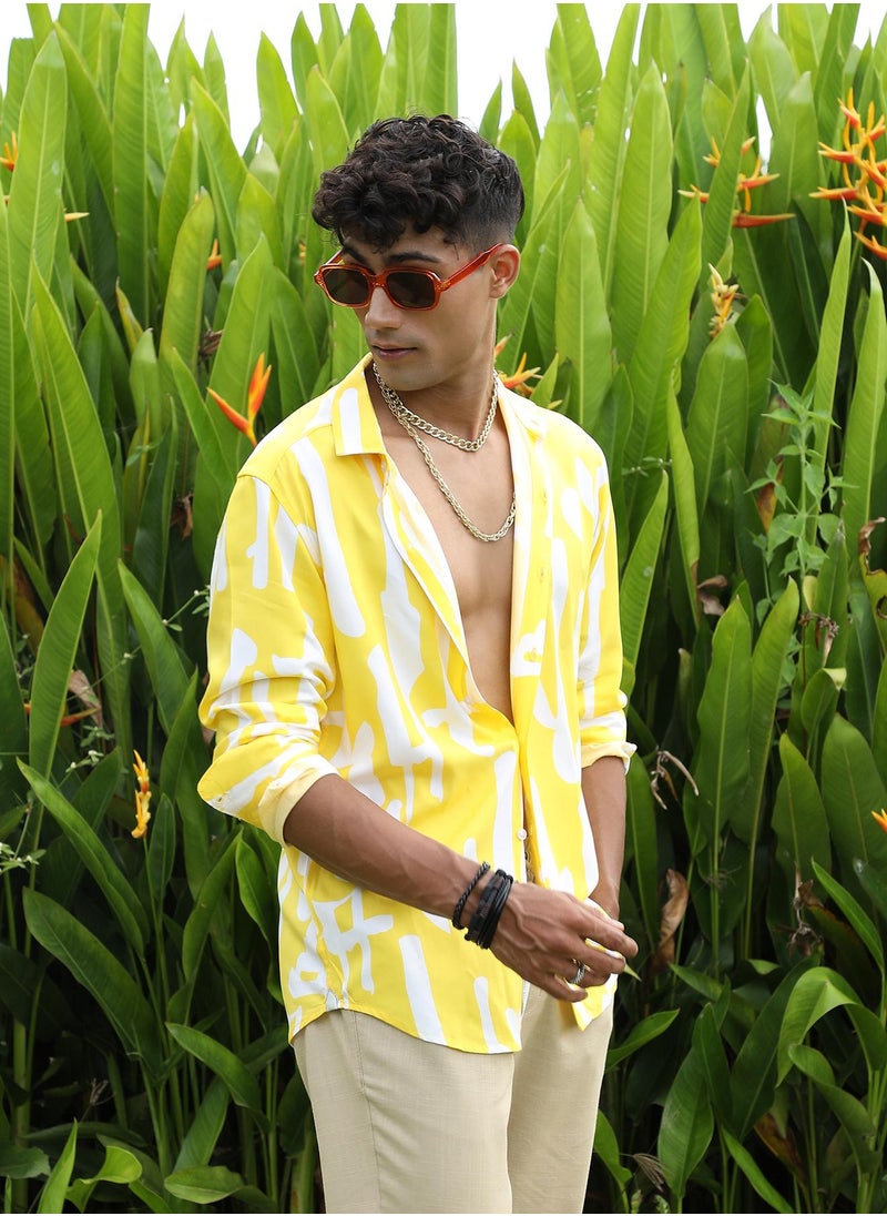 Men's Lemon Yellow Abstract Print Shirt