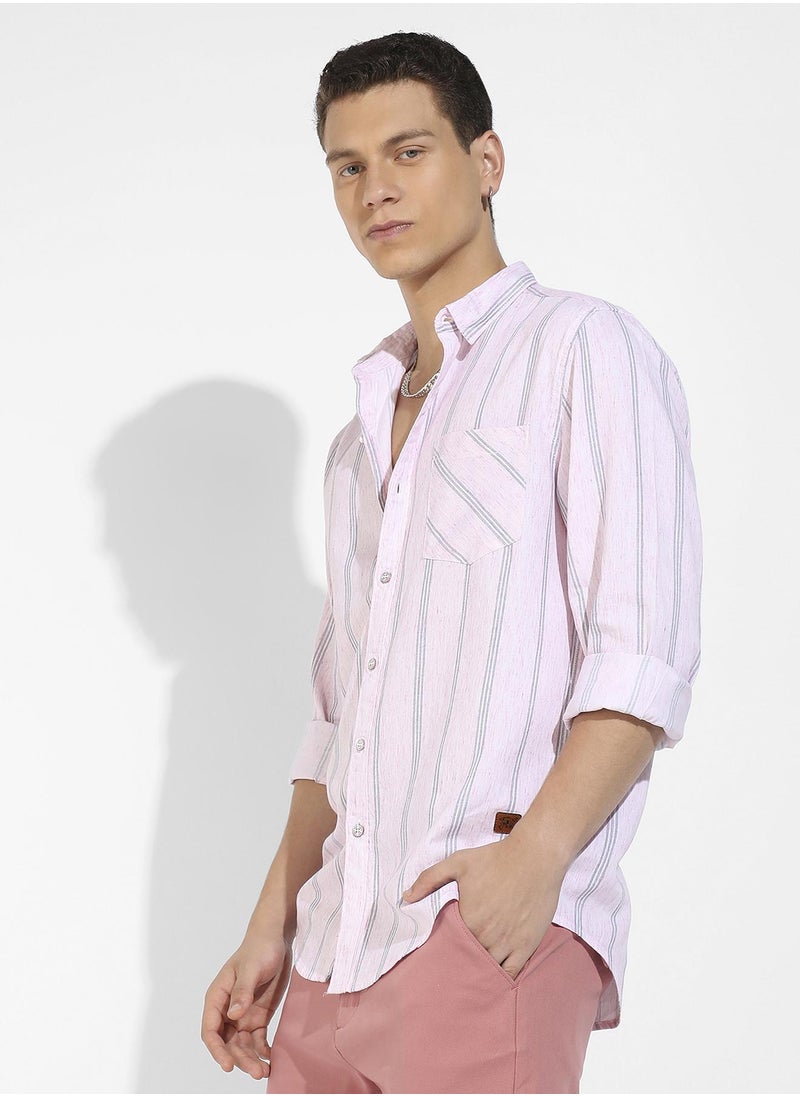 Men's Pink Heathered Striped Shirt