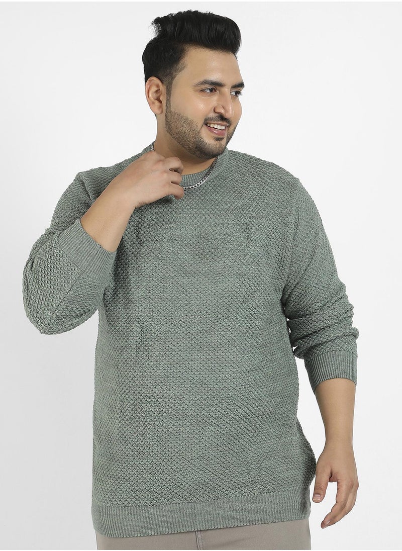 Men's Olive Green Textured Knit Pullover Sweater