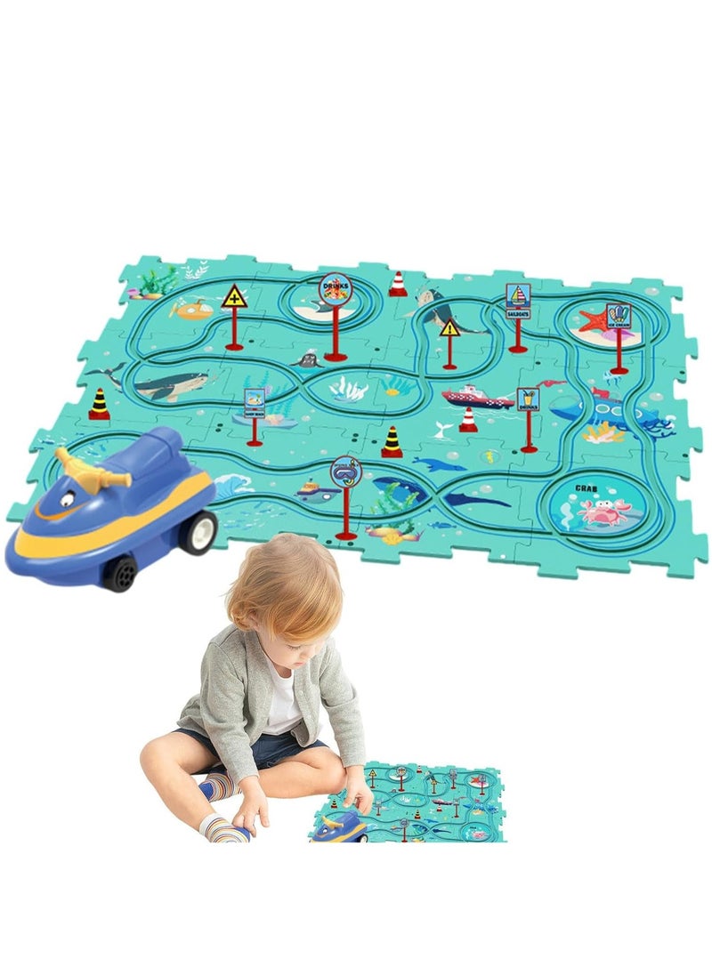 DIY Assembling Electric Trolley, Children's Educational Puzzle Track Car Play Set, Rail Car Building Toys DIY Vehicle Car Track Puzzle Toys for Kids Ages 3+
