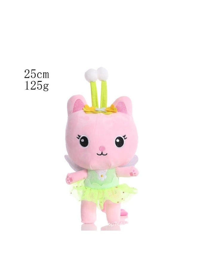 Dollhouse plush toy green dress kitten