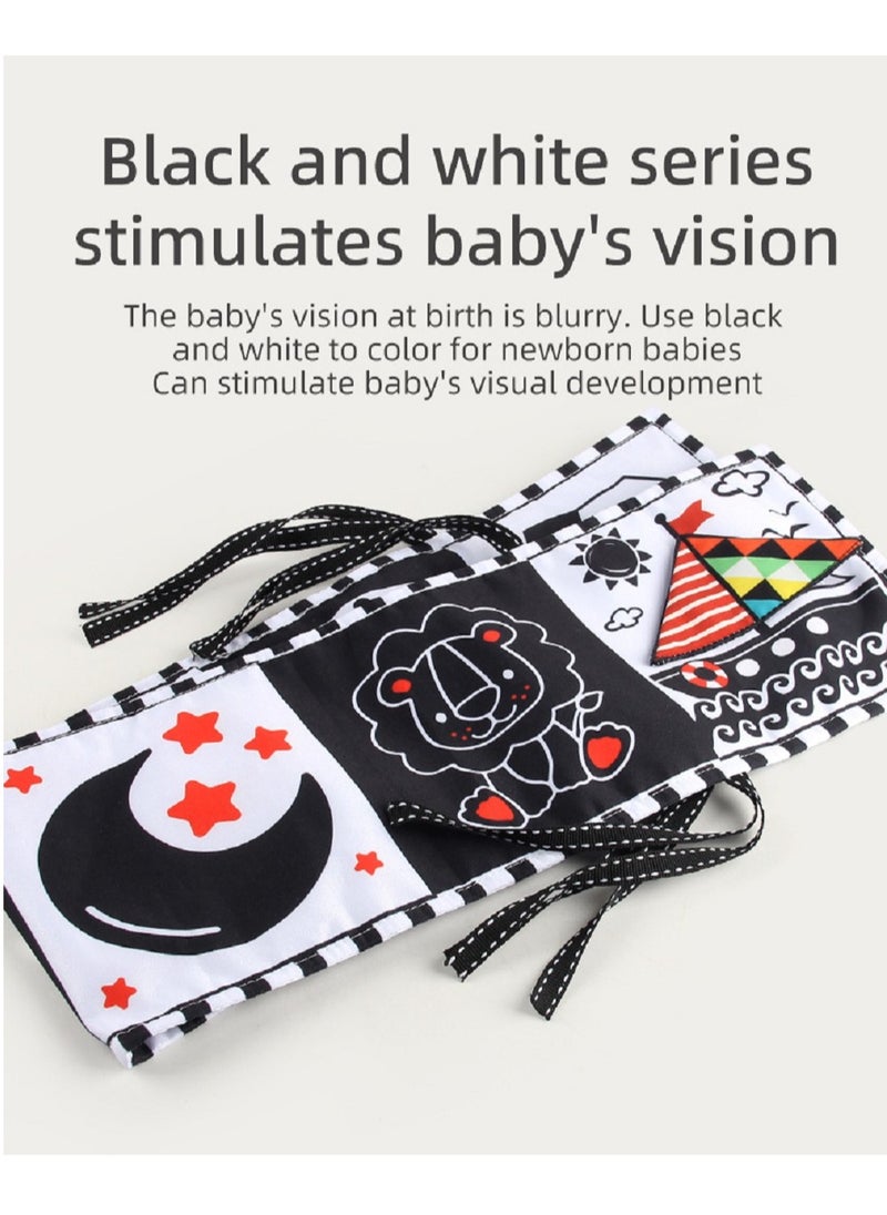 Baby Black White Book Contrast Toy, Soft Visual Picture Book, 3 Pieces Contrast Fabric Book, Baby Book for Toddlers from 0 Months, Toddler Educational Toy