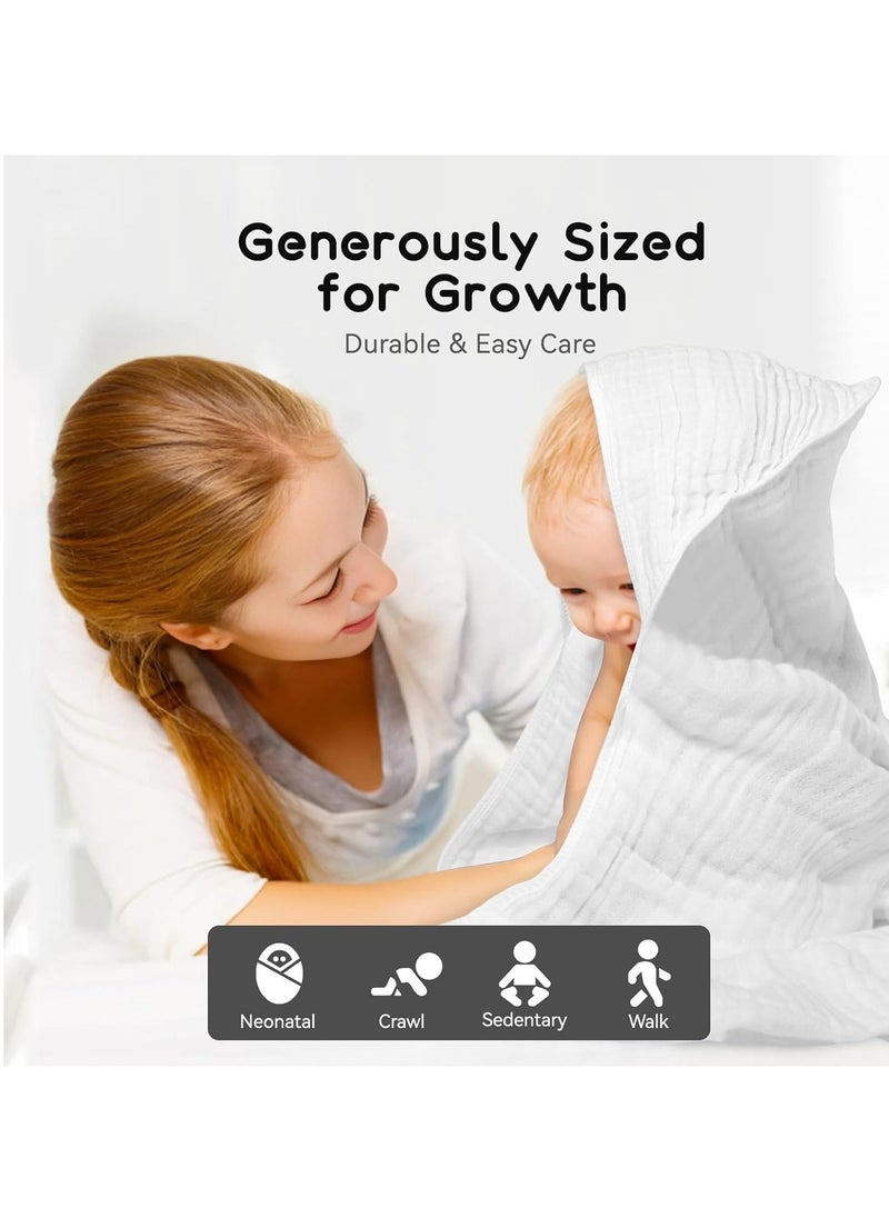 Baby Hooded Towels for Babies and Toddlers, Muslin Baby Bath Towel Soft and Absorbency for Boys and Girls (Pure White 1 Pack)
