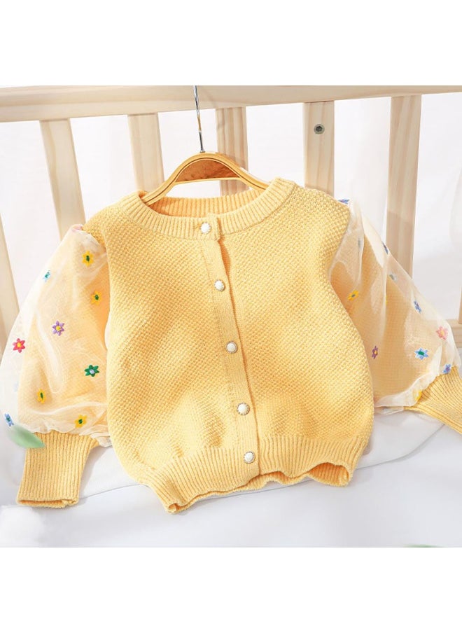 Yellow Floral Puff Style Stylish Warmer Cardigan & Christmas Sweater for toddlers & Kids