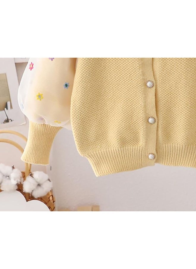 Yellow Floral Puff Style Stylish Warmer Cardigan & Christmas Sweater for toddlers & Kids