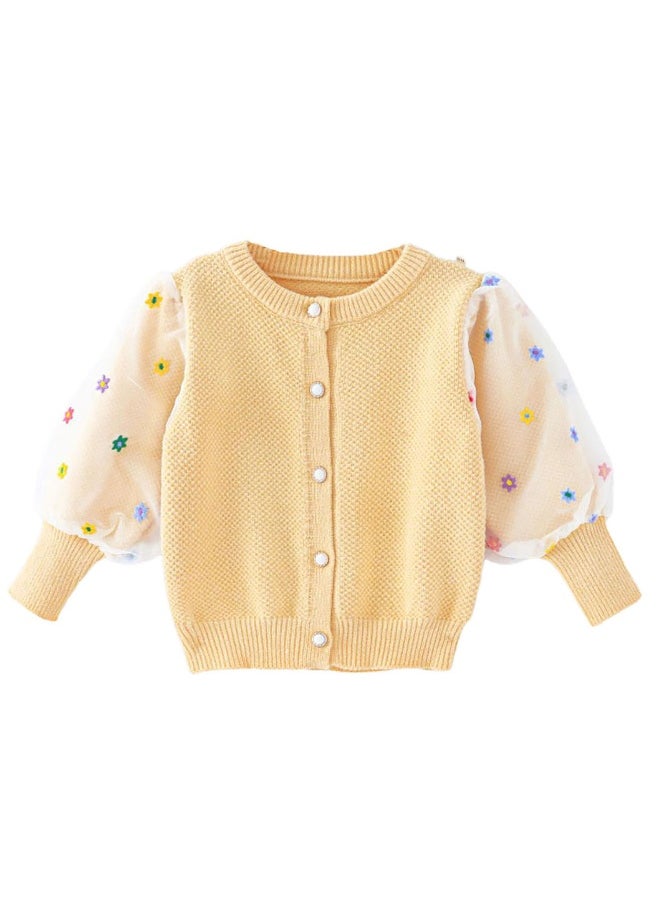 Yellow Floral Puff Style Stylish Warmer Cardigan & Christmas Sweater for toddlers & Kids