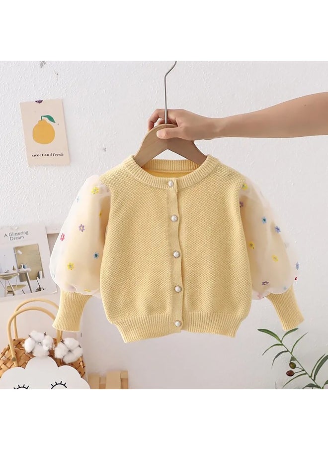 Yellow Floral Puff Style Stylish Warmer Cardigan & Christmas Sweater for toddlers & Kids