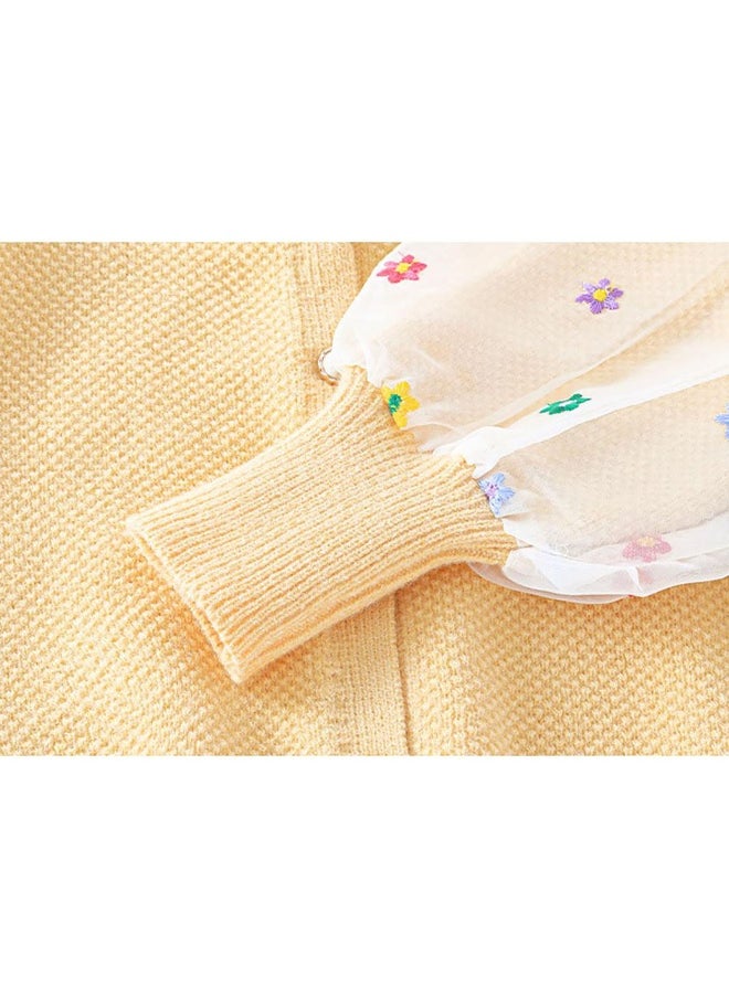 Yellow Floral Puff Style Stylish Warmer Cardigan & Christmas Sweater for toddlers & Kids