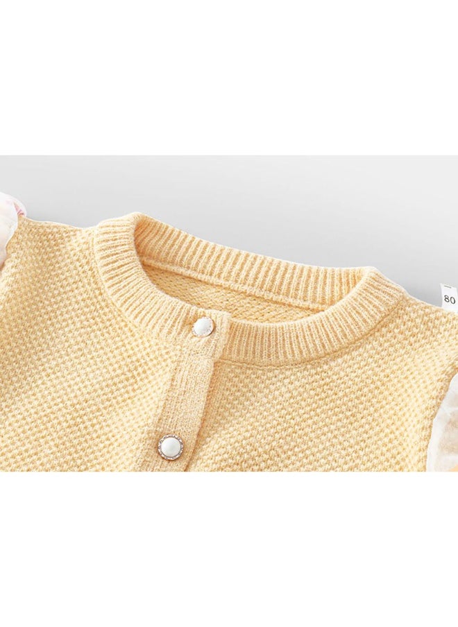 Yellow Floral Puff Style Stylish Warmer Cardigan & Christmas Sweater for toddlers & Kids