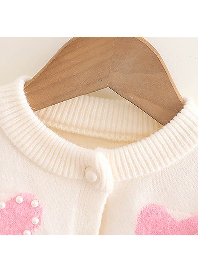 Cream Pearl Hearts Warmer cardigan Sweater for Kids