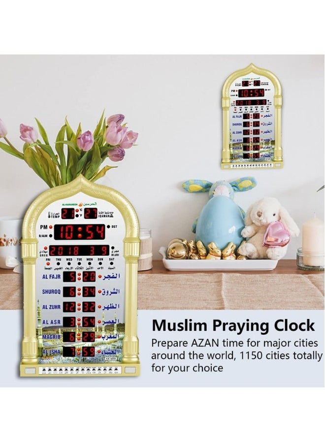 Digital Muslim Clock with  Islamic Wall Clock，《With remote control》Mosque Prayer Time Wall Clock, Mosque Clock with Full Azaan, (Gold)
