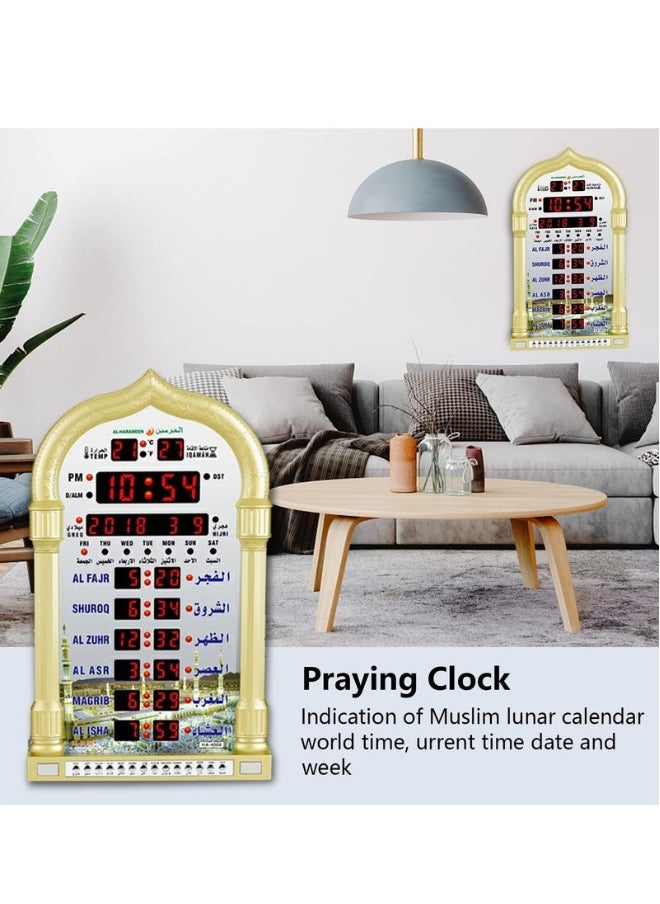 Digital Muslim Clock with  Islamic Wall Clock，《With remote control》Mosque Prayer Time Wall Clock, Mosque Clock with Full Azaan, (Gold)