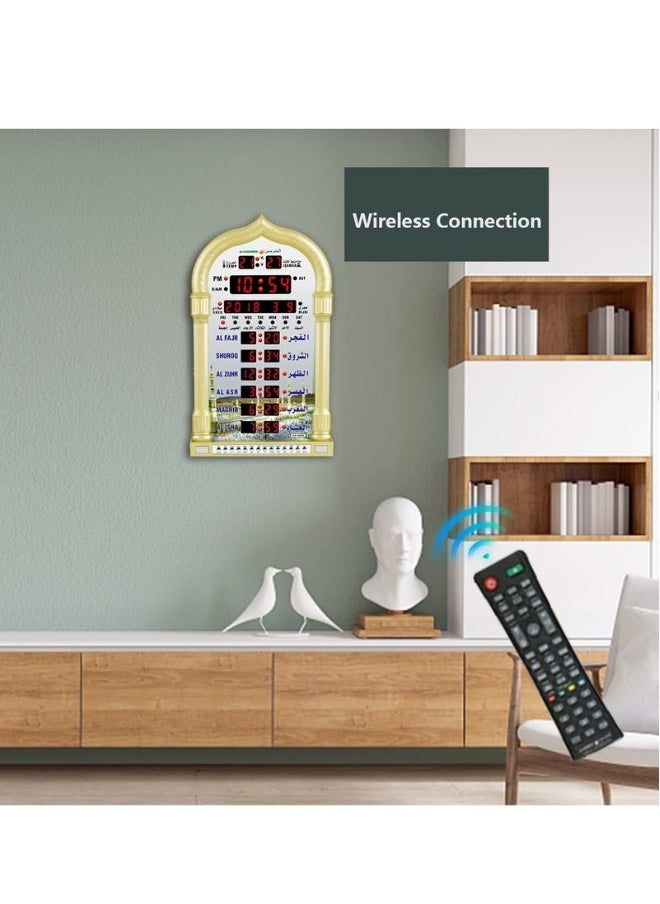 Digital Muslim Clock with  Islamic Wall Clock，《With remote control》Mosque Prayer Time Wall Clock, Mosque Clock with Full Azaan, (Gold)