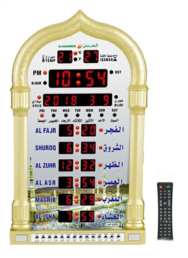 Digital Muslim Clock with  Islamic Wall Clock，《With remote control》Mosque Prayer Time Wall Clock, Mosque Clock with Full Azaan, (Gold)