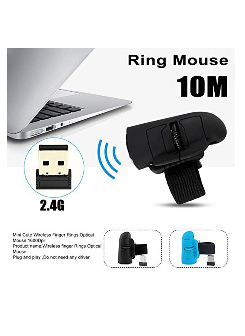Wireless Finger Ring Mouse Universal 2.4 GHz USB 1600 Dpi Optical Mouse for All Laptop Notebook Tablet PC Desktop (Black)