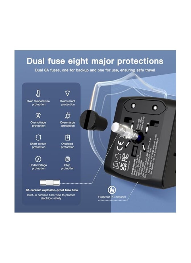 Travel Adapter, International Travel Plug Adapter with 1 USB C and 2 USB Ports, All in One Worldwide Plug Adaptor, UK to European Power Universal Plug Adaptor for EU USA Australia