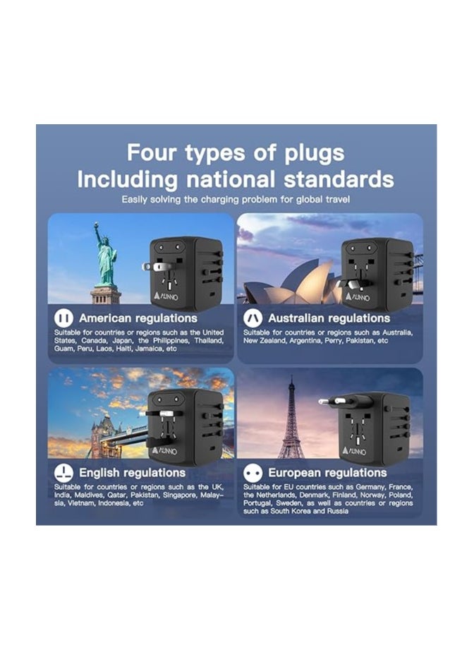 Travel Adapter, International Travel Plug Adapter with 1 USB C and 2 USB Ports, All in One Worldwide Plug Adaptor, UK to European Power Universal Plug Adaptor for EU USA Australia