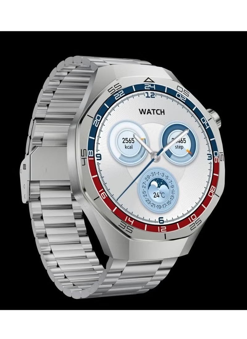 WH-05 PRO Waterproof Design Smartwatch with MAX Screen Display – 3 Interchangeable Straps, Wireless Charging, Sports & Fitness Tracker for Men, Sleek Silver Design