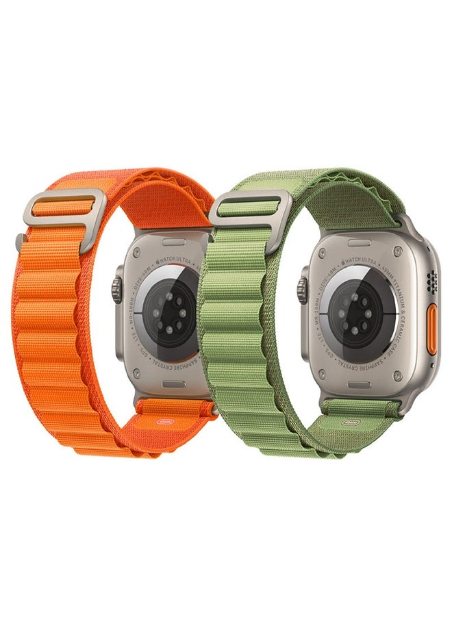 2Pack for Apple Watch Alpine Loop Band 49mm/45mm/44mm Nylon Woven Sport Strap Compatible with iWatch Series 8/Ultra/7/SE/6/5/4/3/2/4 Green/Orange