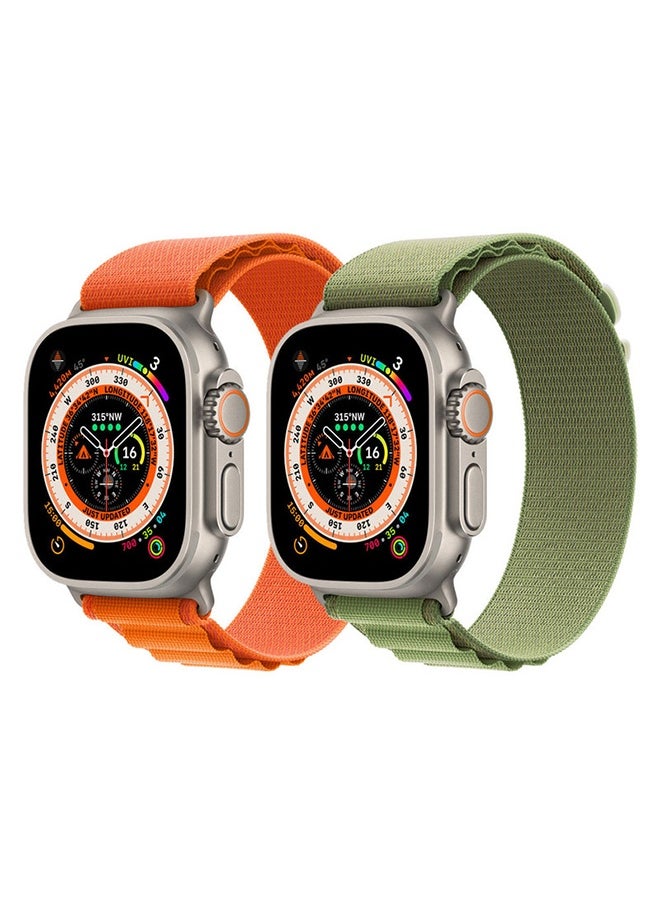 2Pack for Apple Watch Alpine Loop Band 49mm/45mm/44mm Nylon Woven Sport Strap Compatible with iWatch Series 8/Ultra/7/SE/6/5/4/3/2/4 Green/Orange