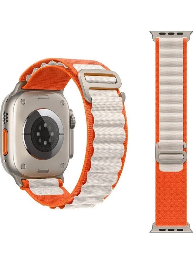 Apple Watch Alpine Loop Band 49mm/45mm/44mm Nylon Woven Sport Strap Compatible with iWatch Series 8/Ultra/7/SE/6/5/4/3/2/1 Orange/White