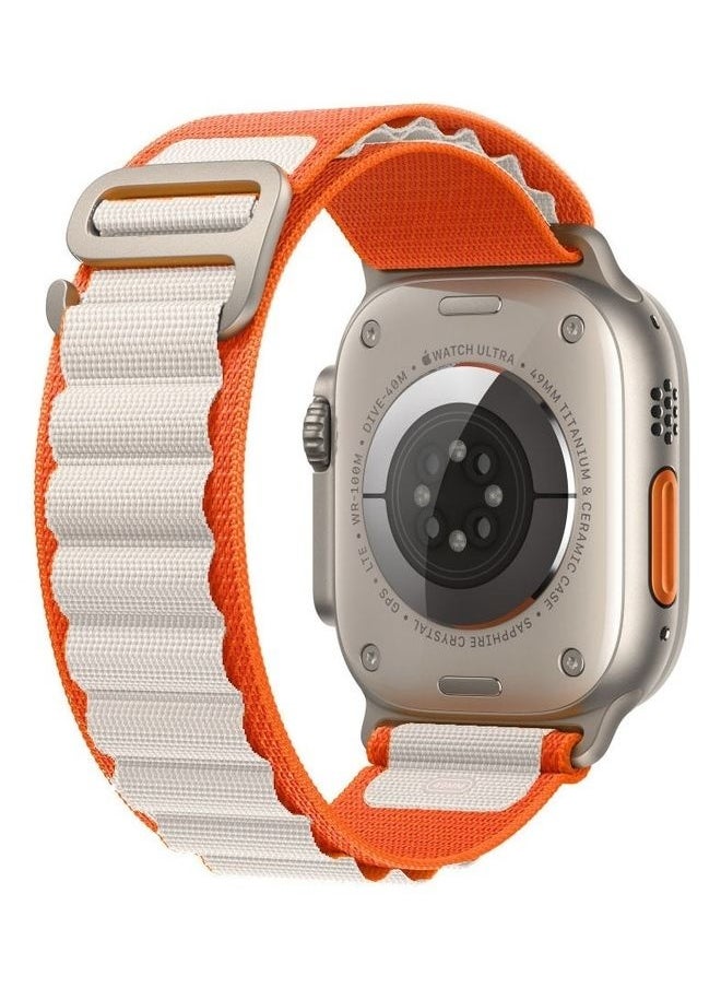 Apple Watch Alpine Loop Band 49mm/45mm/44mm Nylon Woven Sport Strap Compatible with iWatch Series 8/Ultra/7/SE/6/5/4/3/2/1 Orange/White