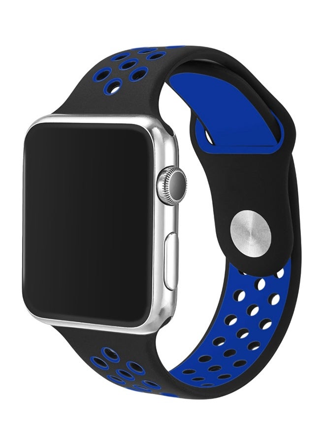 Soft Silicone Replacement Band For 42mm Apple Watch Series 2/1/Sport Edition Black/Blue