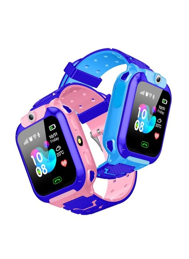 Q12 waterproof multilingual intelligent positioning of children's telephone watches/Blue