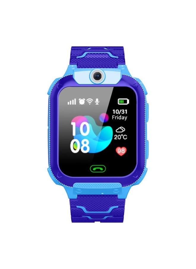 Q12 waterproof multilingual intelligent positioning of children's telephone watches/Blue
