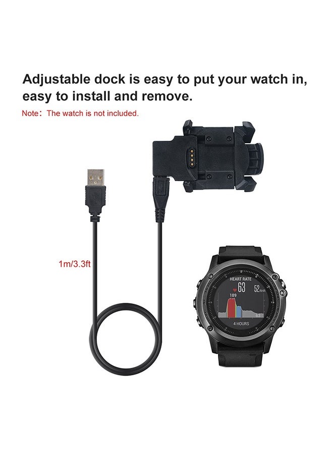 Smart Watch Charger Cradle Dock for Garmin Fenix 3 Fenix 3 HR Quatix 3 Data Transfer Cable with USB Interface 1-Meter Black
