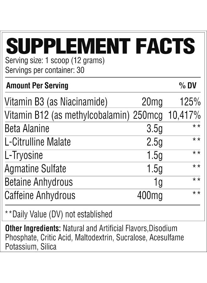 RAW Preworkout Extreme | High Stimulant Preworkout Powder Drink, Extreme Energy, Focus and Endurance Booster | Explosive Strength and Pump During Workout for Max Gains | Kiwi Blueberry (30 Servings)