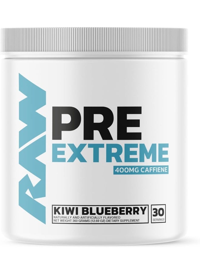 RAW Preworkout Extreme | High Stimulant Preworkout Powder Drink, Extreme Energy, Focus and Endurance Booster | Explosive Strength and Pump During Workout for Max Gains | Kiwi Blueberry (30 Servings)