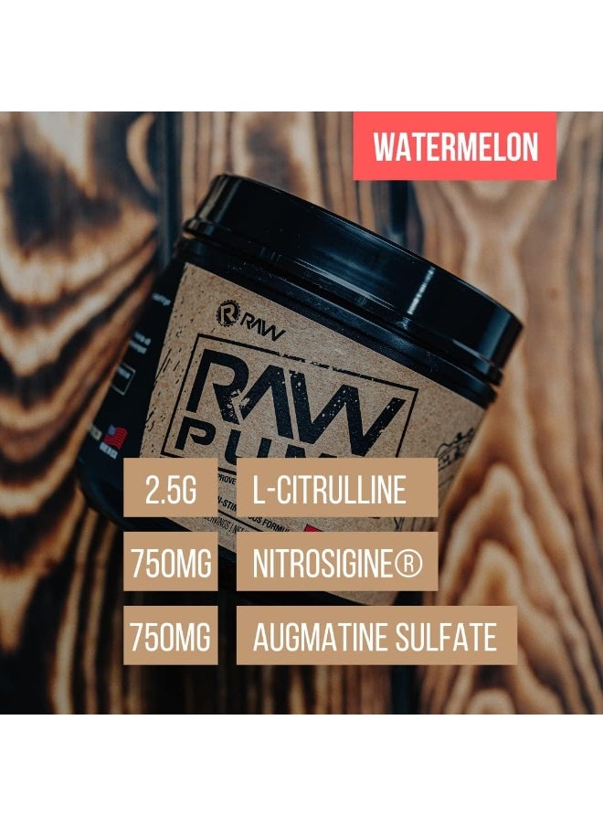 RAW Pump Stim Free Non-Stimulant Pre Workout Supplement Powder Nitric Oxide Booster | Pre Workout Supplements Drink for Powerful Pumps During Workout | Watermelon (40 Servings)