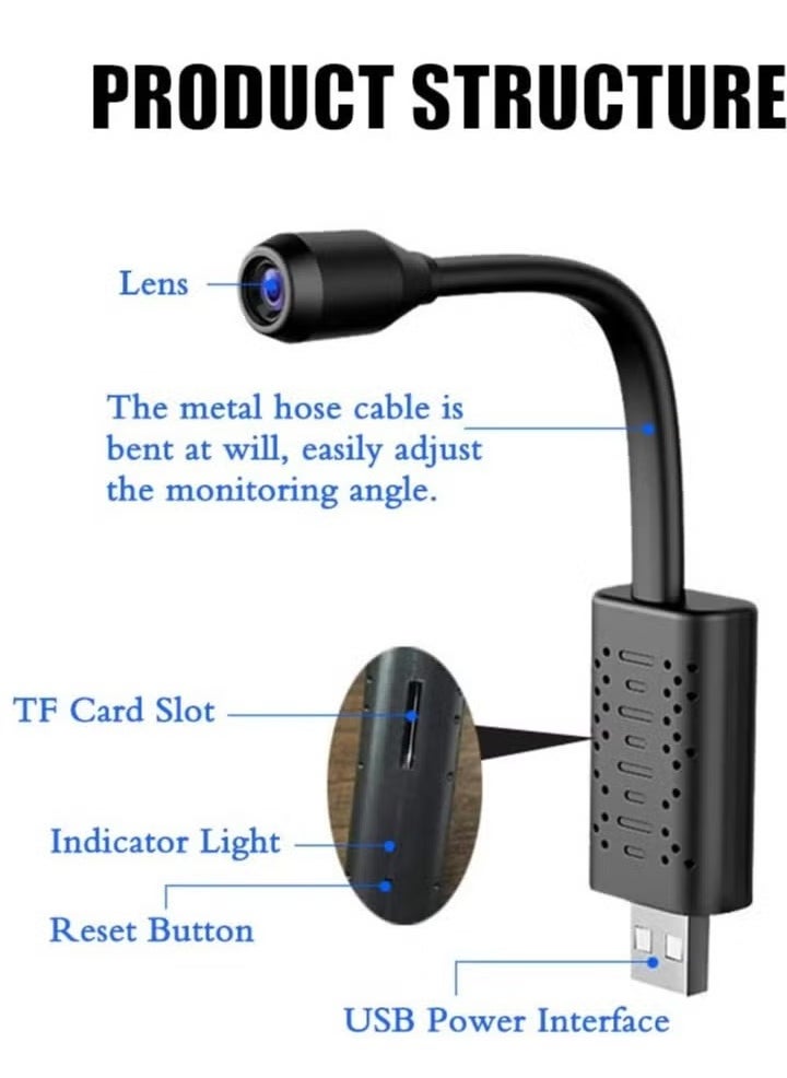 Wifi Mini Camera Compact Portable Usb Plug For Indoor And OutdoorHome Smart Security Camera With Motion Detection Loop Recording