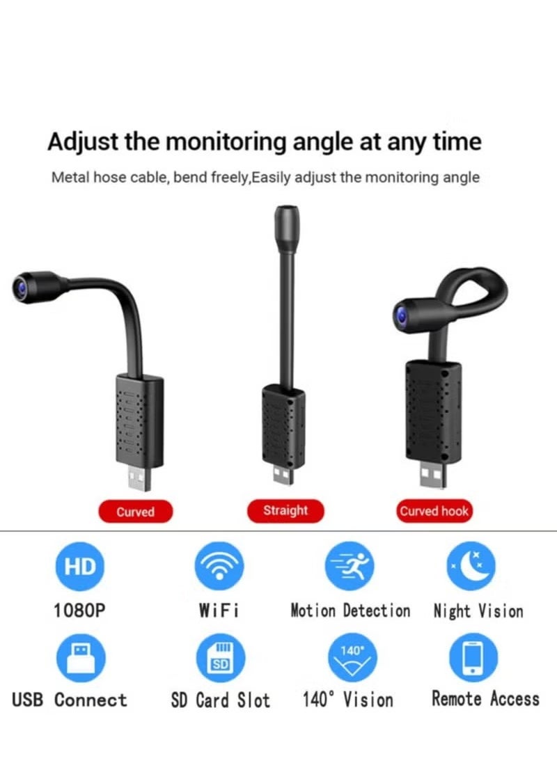 Wifi Mini Camera Compact Portable Usb Plug For Indoor And OutdoorHome Smart Security Camera With Motion Detection Loop Recording