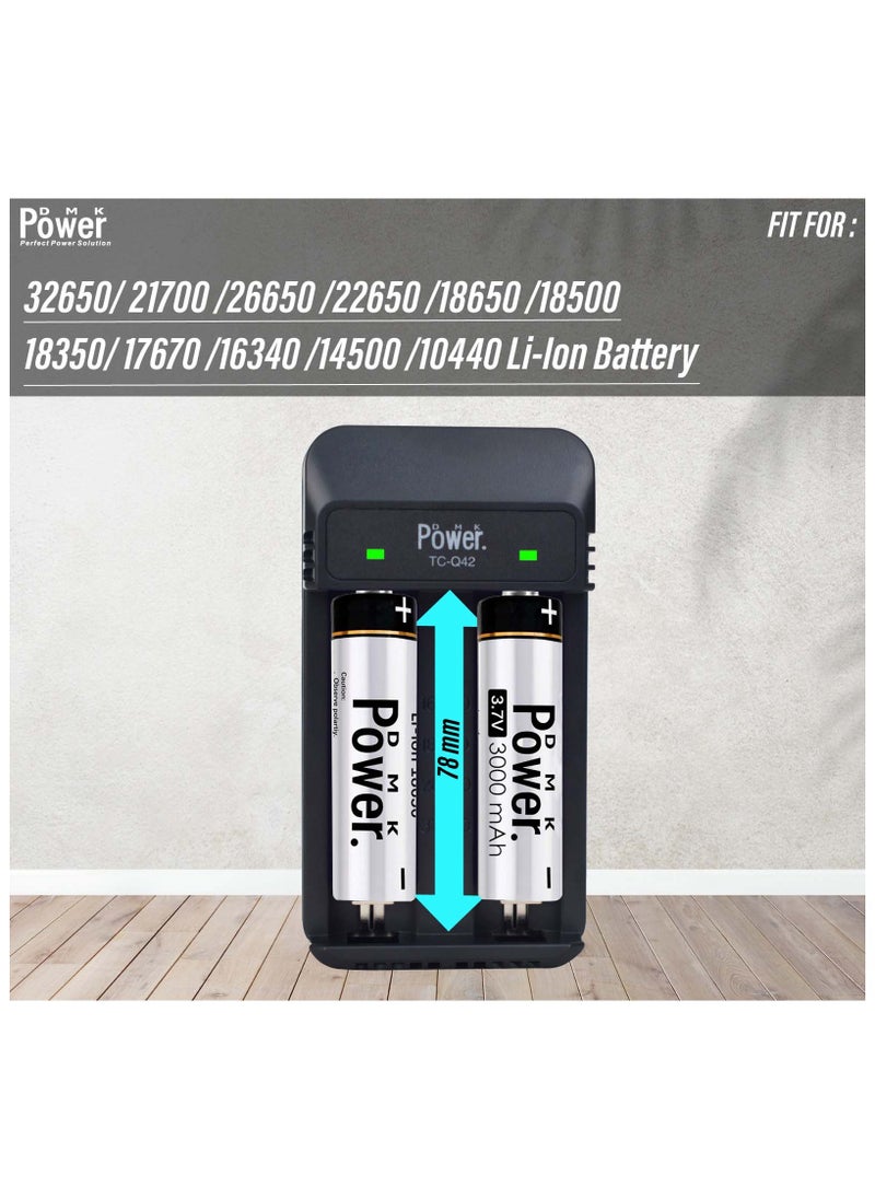 4pcs Rechargeable Button Top Li-on Battery 18650 3.7V 3000MAH Battery Compatible with (TC-Q42) Charger 2-slot USB Charger fit for 3.7V Li-ion Rechargeable Battery 18650 32650 21700 26650 22650 18500 18350 17670 16340