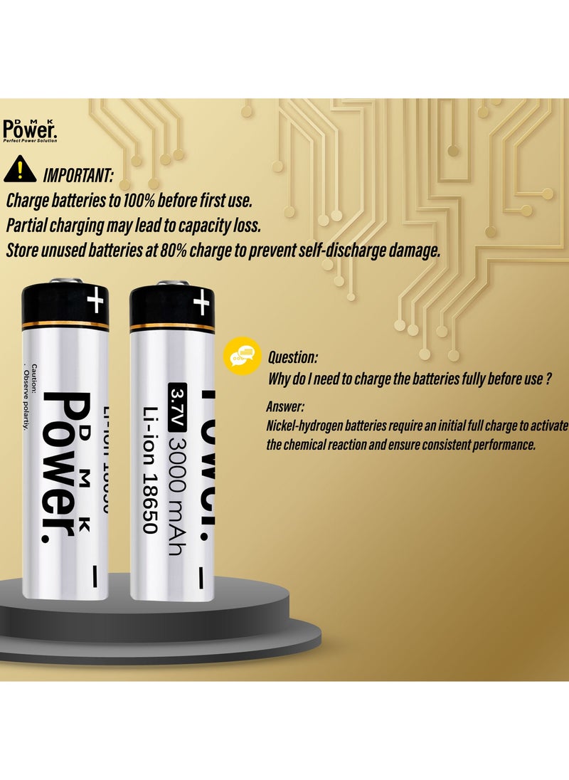 4pcs Rechargeable Button Top Li-on Battery 18650 3.7V 3000MAH Battery Compatible with Electric Tools Toys LED Flashlights Torch and Etc