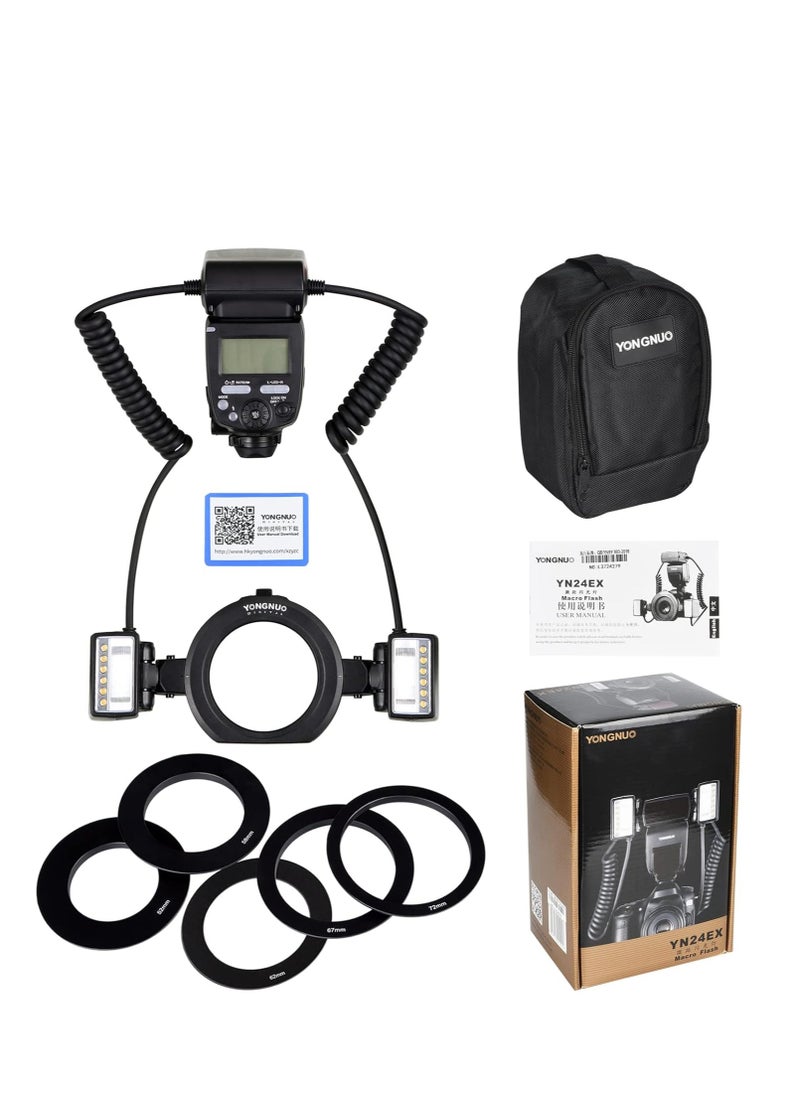 YONGNUO YN24EX YN-24EX 24EX, TTL Macro Ring Flash LED Macro Flash Speedlite, with 2pcs Flash Head and 4pcs Adapter Rings for Canon