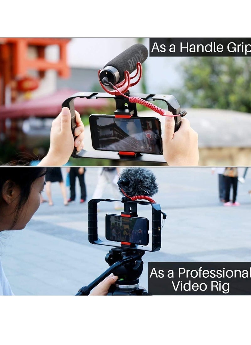 Smartphone Video Rig, Film Making Case, Phone Video with Stabiliser Grip, Tripod Mount for Videomaking, Filmmaker, Videomaker for iPhone X 8 Plus, Samsung