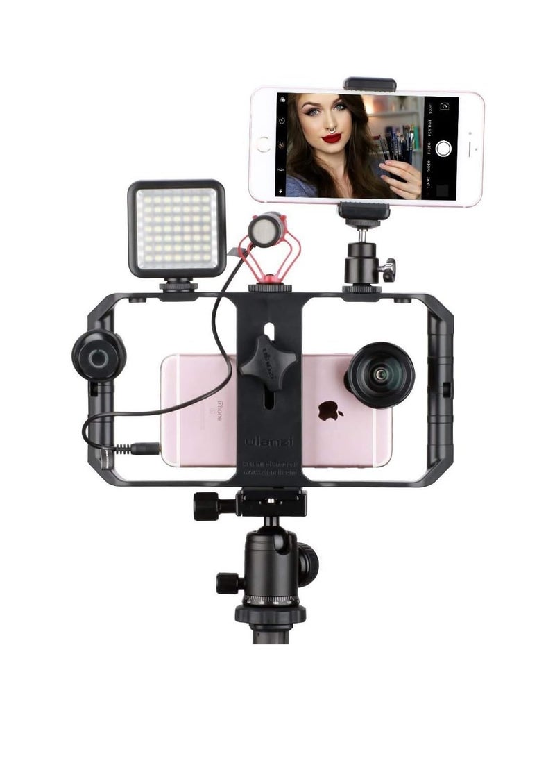 Smartphone Video Rig, Film Making Case, Phone Video with Stabiliser Grip, Tripod Mount for Videomaking, Filmmaker, Videomaker for iPhone X 8 Plus, Samsung