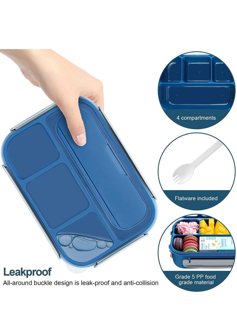 Adando Lunch Box for Kids & Adults - 1300ml 4 Compartment Bento Box with Fork - Insulated Lunch Box Microwave & Freezer Safe & BPA  Free  -  Insulated Leak-Proof for Adults/Kids/Toddler/School - علبة الغداء للأطفال لانش بوكس للكبار