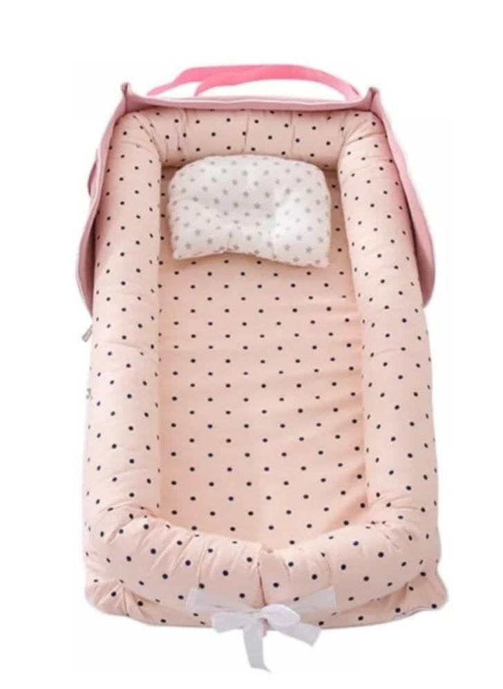 Baby nests for Bedroom, 100% Cotton Breathable Sleeping Bed, Baby Lounger Foldable Bassinet for Nest/Pod/Cot Bed/Sleeping/Travel Changing Station(Pink)