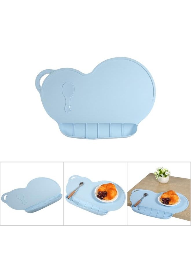 Silicone Baby Plate Mat Sucker Anti slip Waterproof Folding Child Dinner Table Set (Light Blue)
