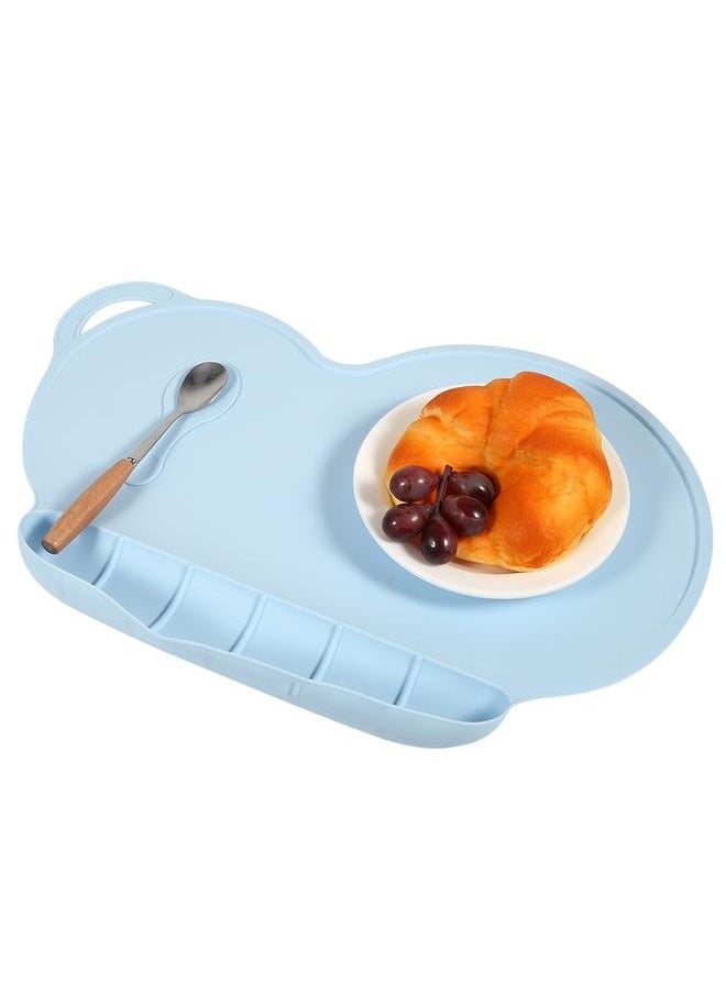 Silicone Baby Plate Mat Sucker Anti slip Waterproof Folding Child Dinner Table Set (Light Blue)
