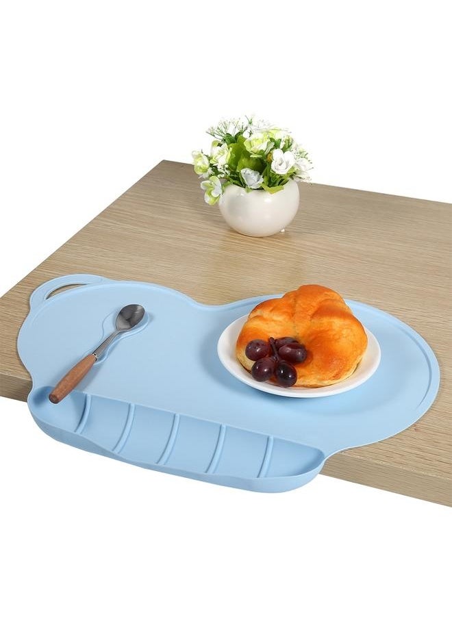 Silicone Baby Plate Mat Sucker Anti slip Waterproof Folding Child Dinner Table Set (Light Blue)