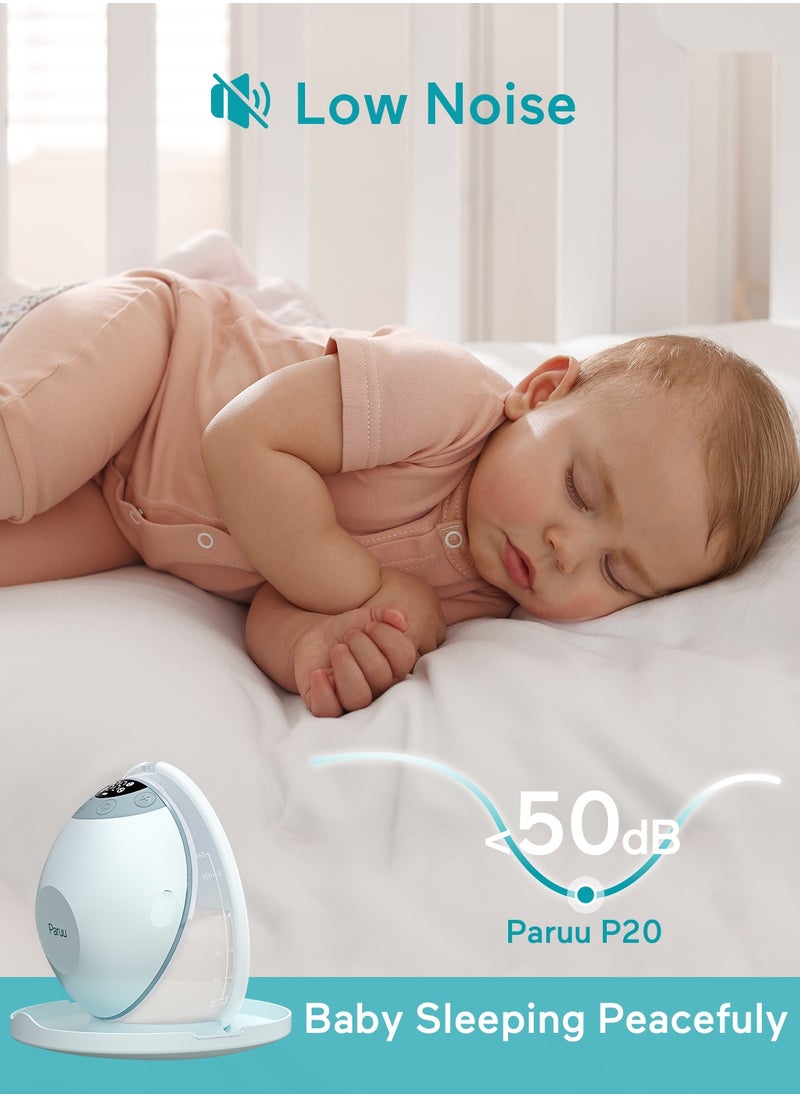 Paruu P20 Wearable Breast Pump Hands Free，4 Modes & 12 Levels Suction with Soft Double-Sealed Flange, Electric & Portable Pump Accessories, LED Display