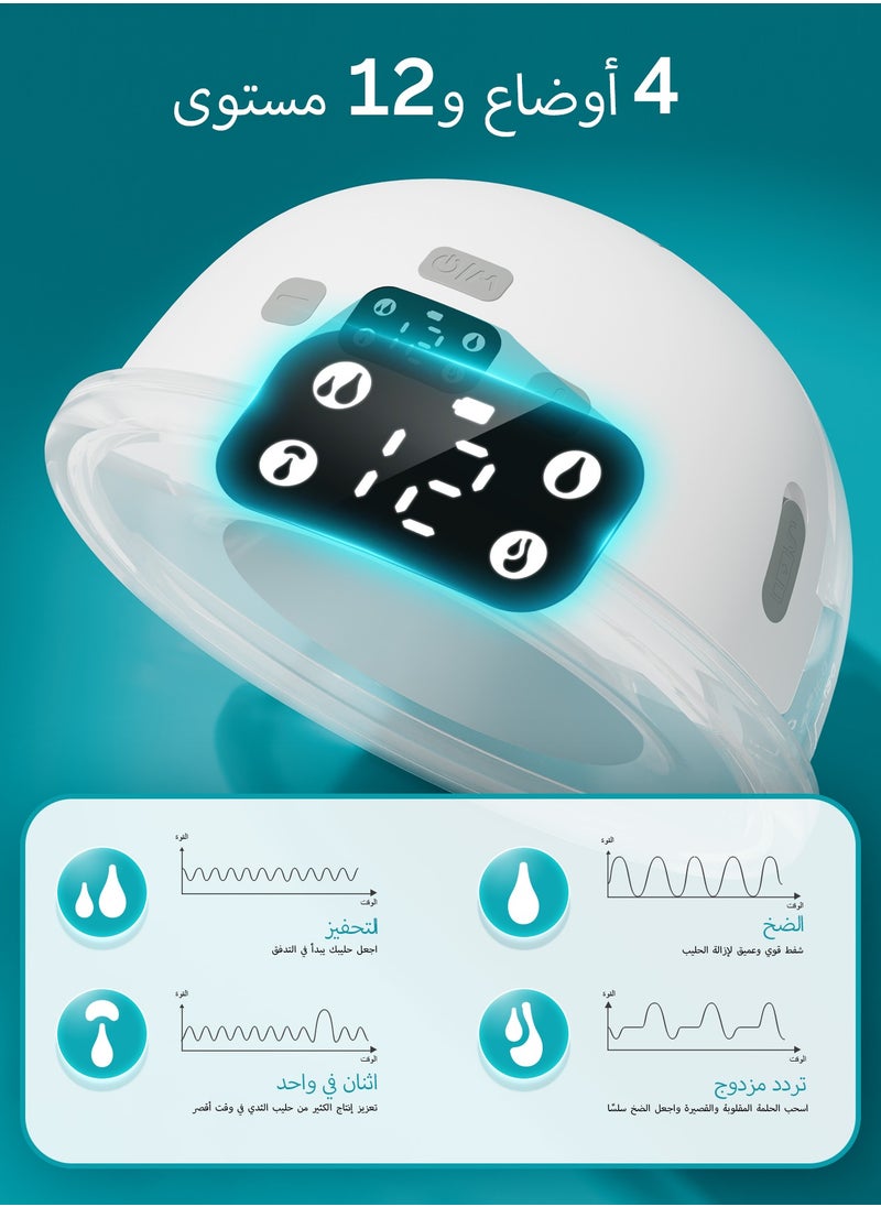 P16 Hands-Free Electirc Wearable Breast Pump, Strong Suction, Portable Breast Pump, Low Noise, 4 Modes & 12 Levels - 19/21/24mm Insert/Flange, 2 Pack